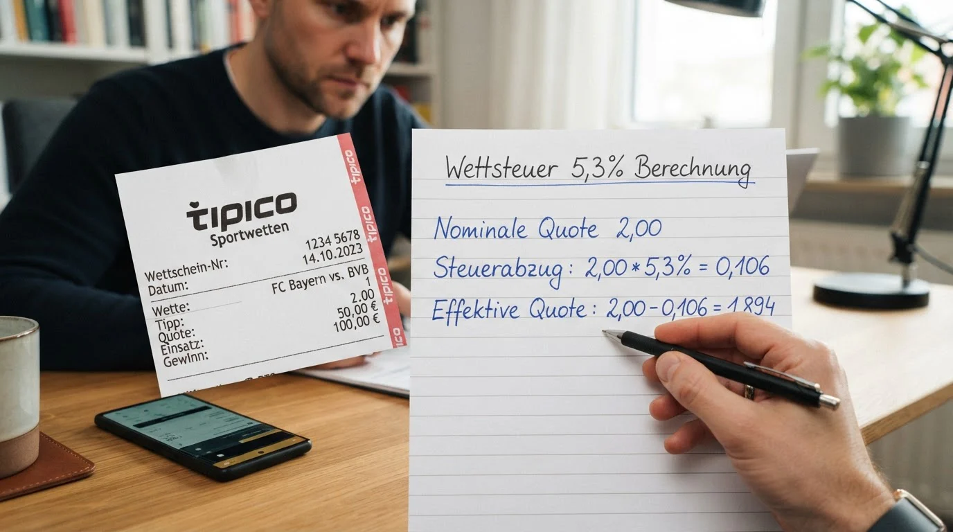 Die Wettsteuer von 5,3 Prozent senkt die effektive Quote bei deutschen Sportwetten