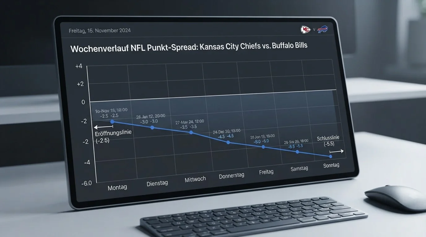 Linienbewegung einer NFL-Quote über die Woche als Signal für Information und Geldfluss