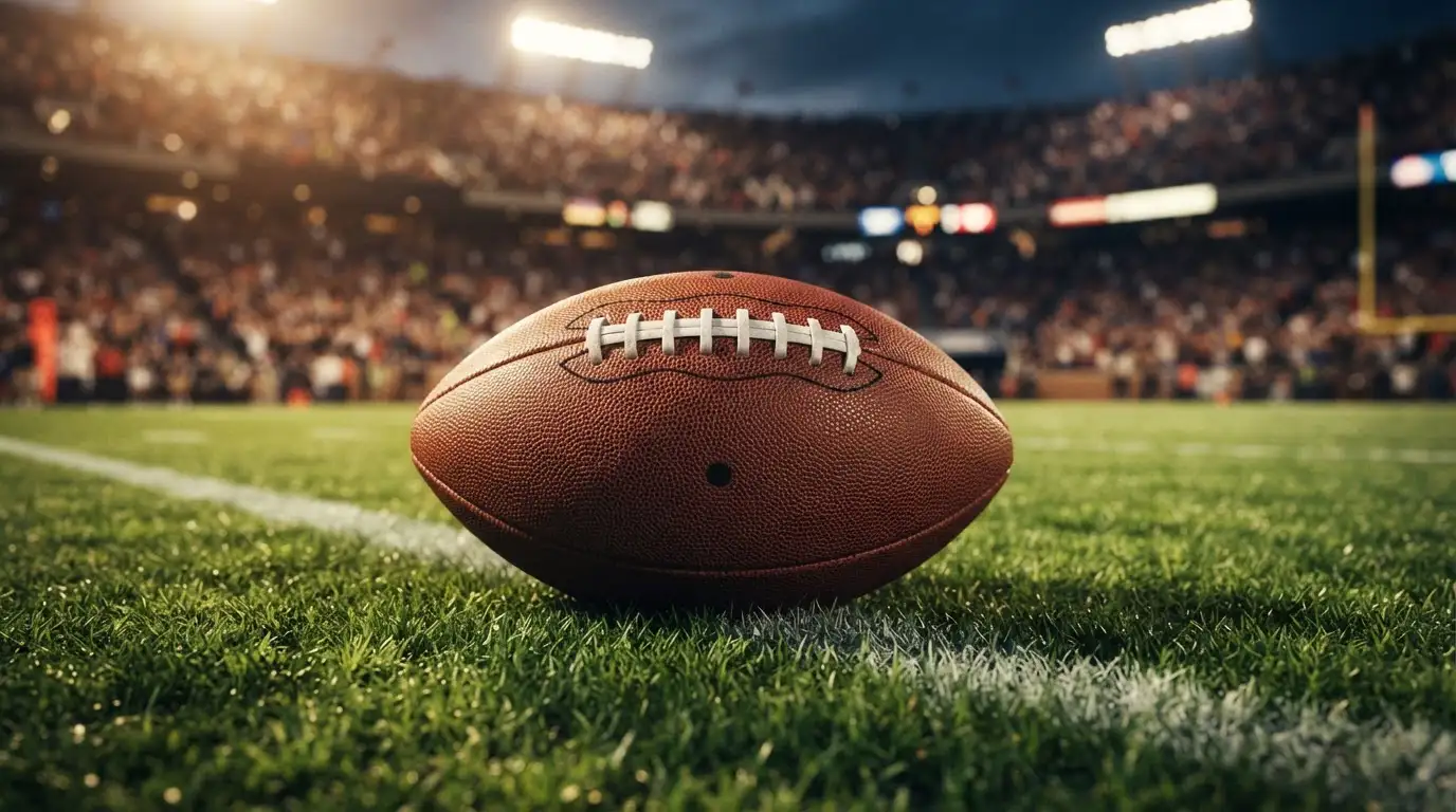 American-Football-Ball auf dem Rasen eines Stadions im Flutlicht — NFL-Wetten in Deutschland